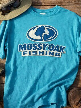 Mossy Oak Fishing Tee Turquoise Graphic Shirt Outdoors Lake Vibe XL